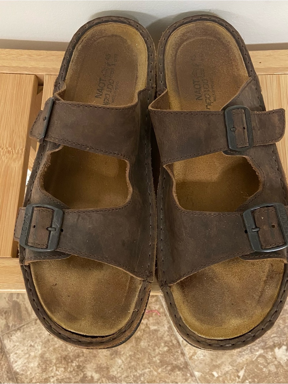Naot Men's Brown Double-Strap Leather Sandals with Buckles